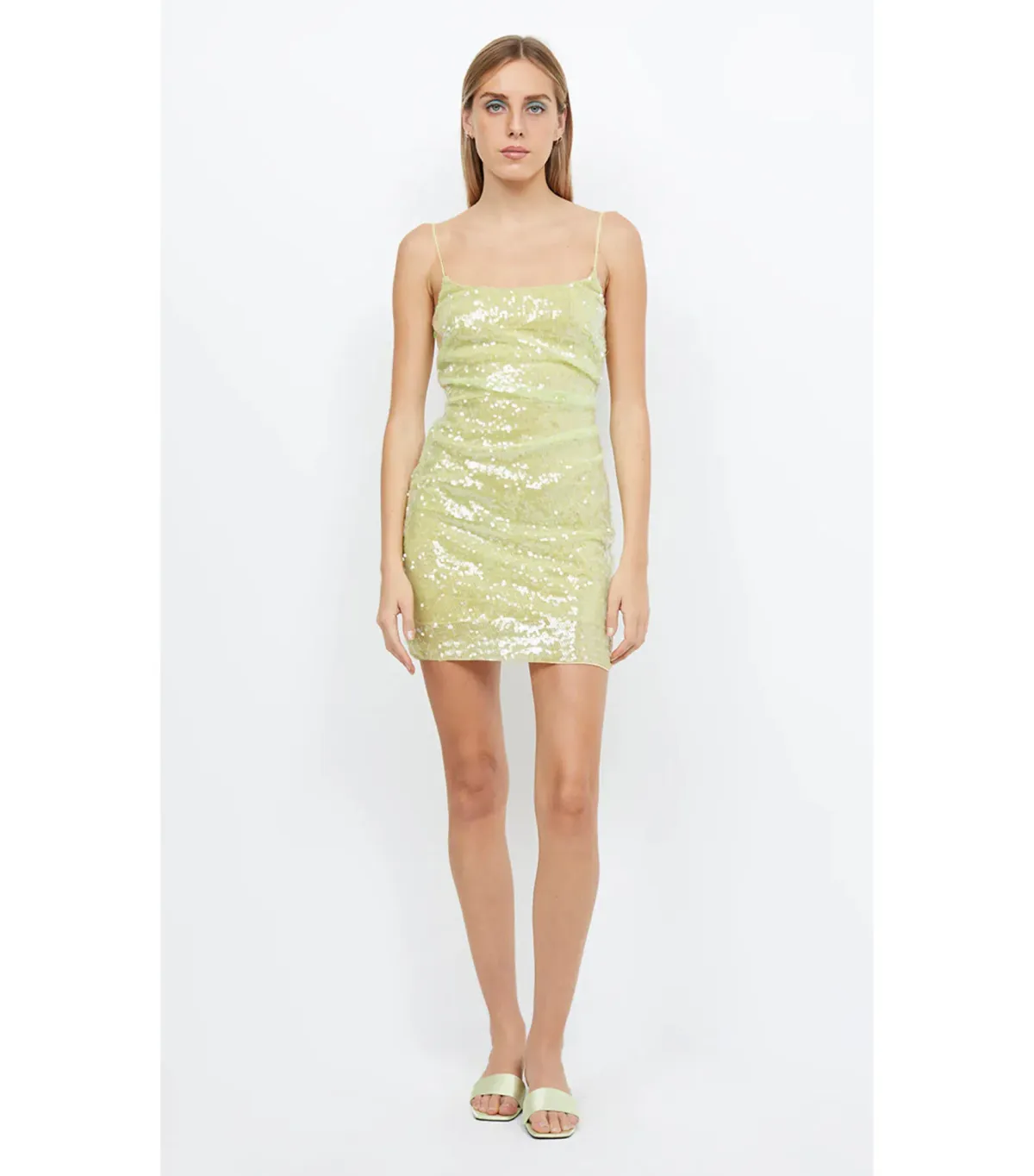 Bec & Bridge Venus Sequin Mini Dress in Citrus Size AU 10 for rent on The Volte - main image