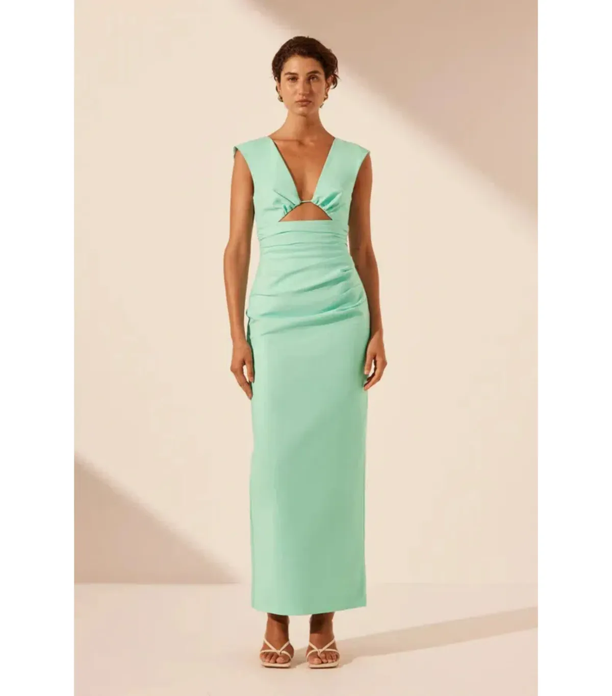Shona Joy Lani Plunged Cut Out Maxi Dress in Aqua Size AU 14 - Image 1