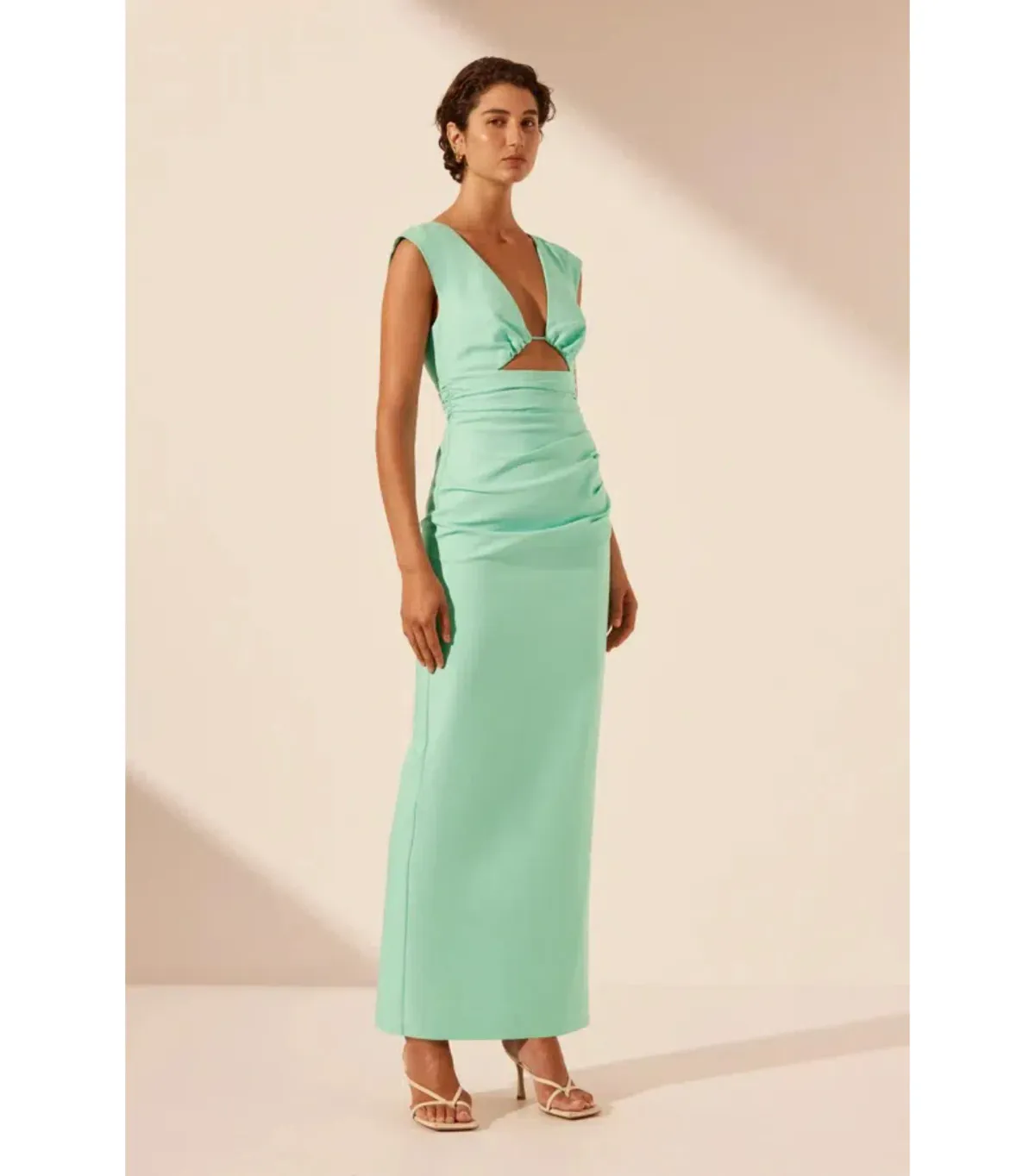 Shona Joy Lani Plunged Cut Out Maxi Dress in Aqua Size AU 14 - Image 2