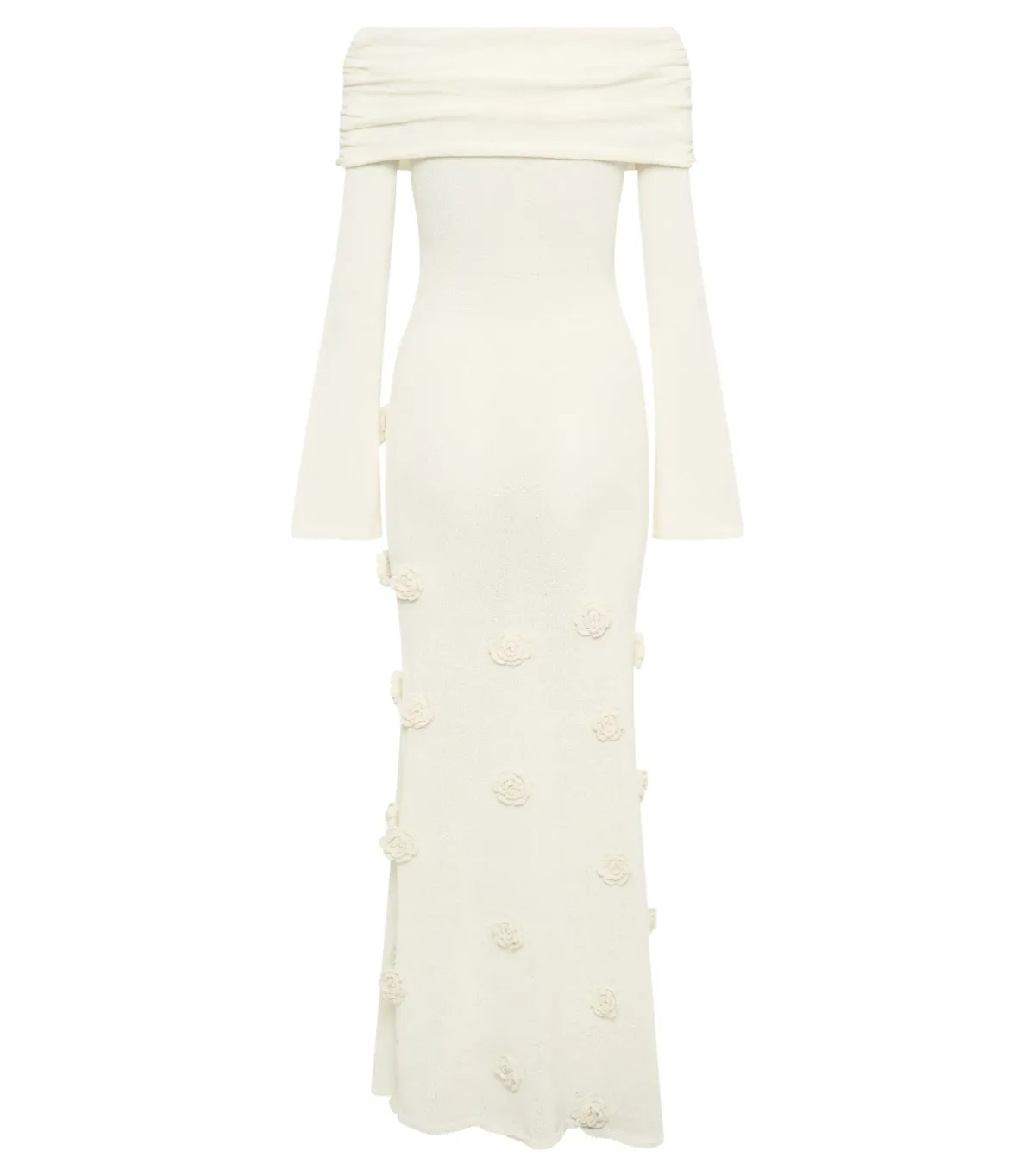 Meshki Kiki Off Shoulder Knit Rose Maxi Dress Ivory Size S / AU 8 - Image 5