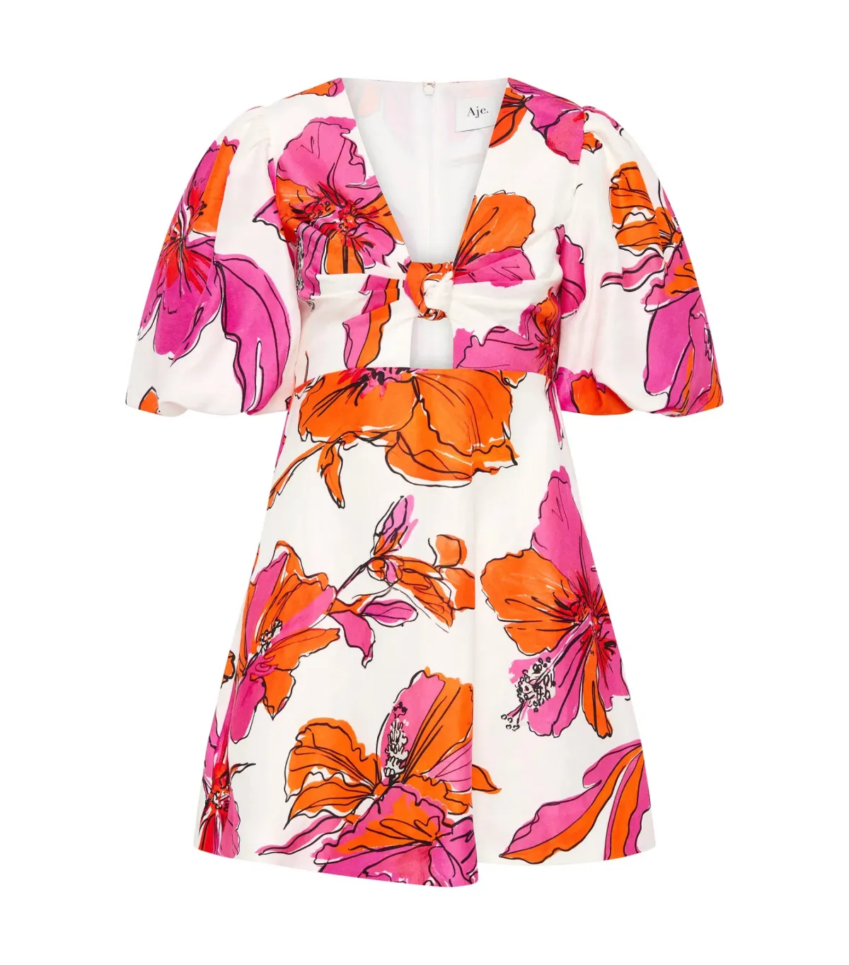 Aje Overflow Knotted Mini Dress Vivid Hibiscus Size AU 16 - Image 4