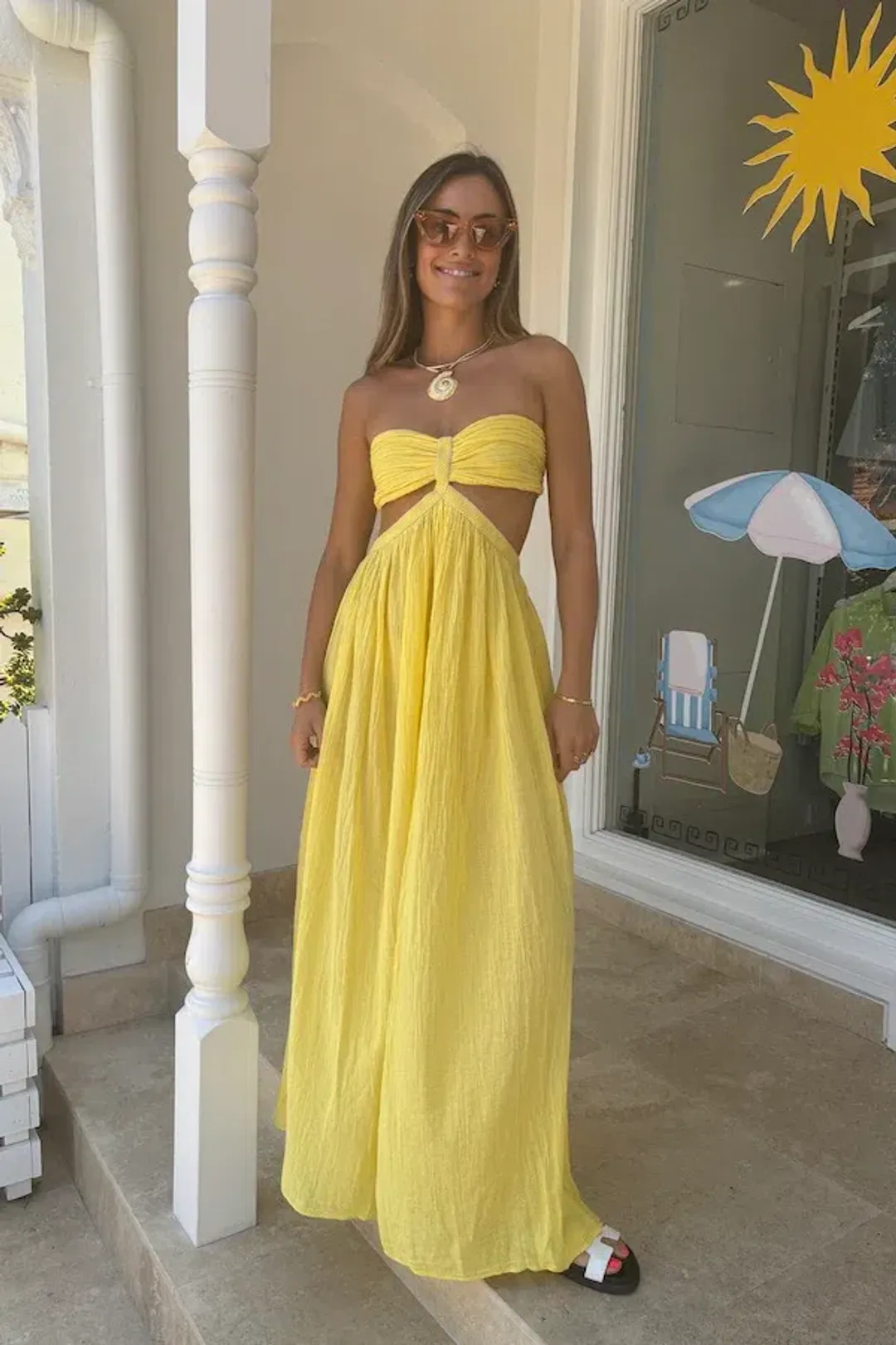 D'Artemide Chloe Strapless Cotton Dress Yellow One Size for rent on The Volte - main image