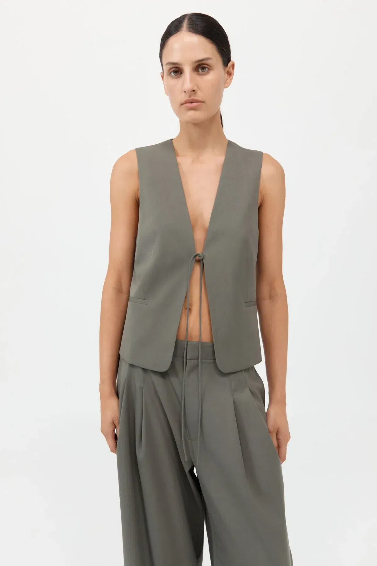 St.Agni Rouleau Vest in Smokey Olive Size S / AU 8 for rent on The Volte - main image