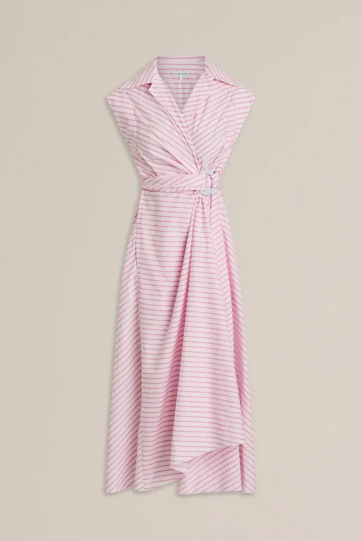 Scanlan Theodore Stripe Wrap Midi Dress Pink Size 8 - Image 4
