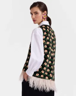 La Double J La Scala Top Mayfair Black in Cotton Velvet With Feathers Size XS / AU 6 for rent on The Volte - image 2