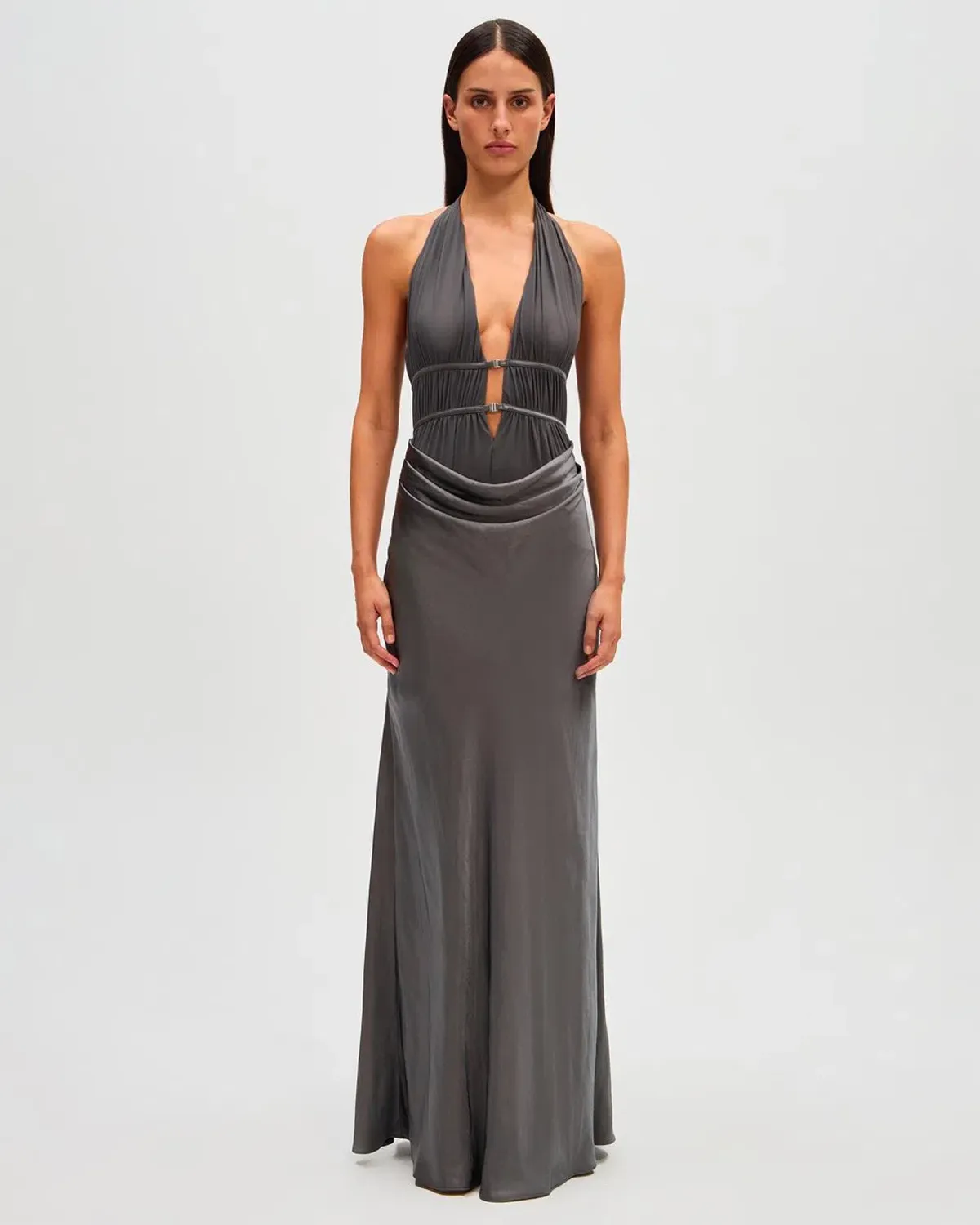 Misha Celine Satin Maxi Dress in Pewter Size 8/S - Image 1