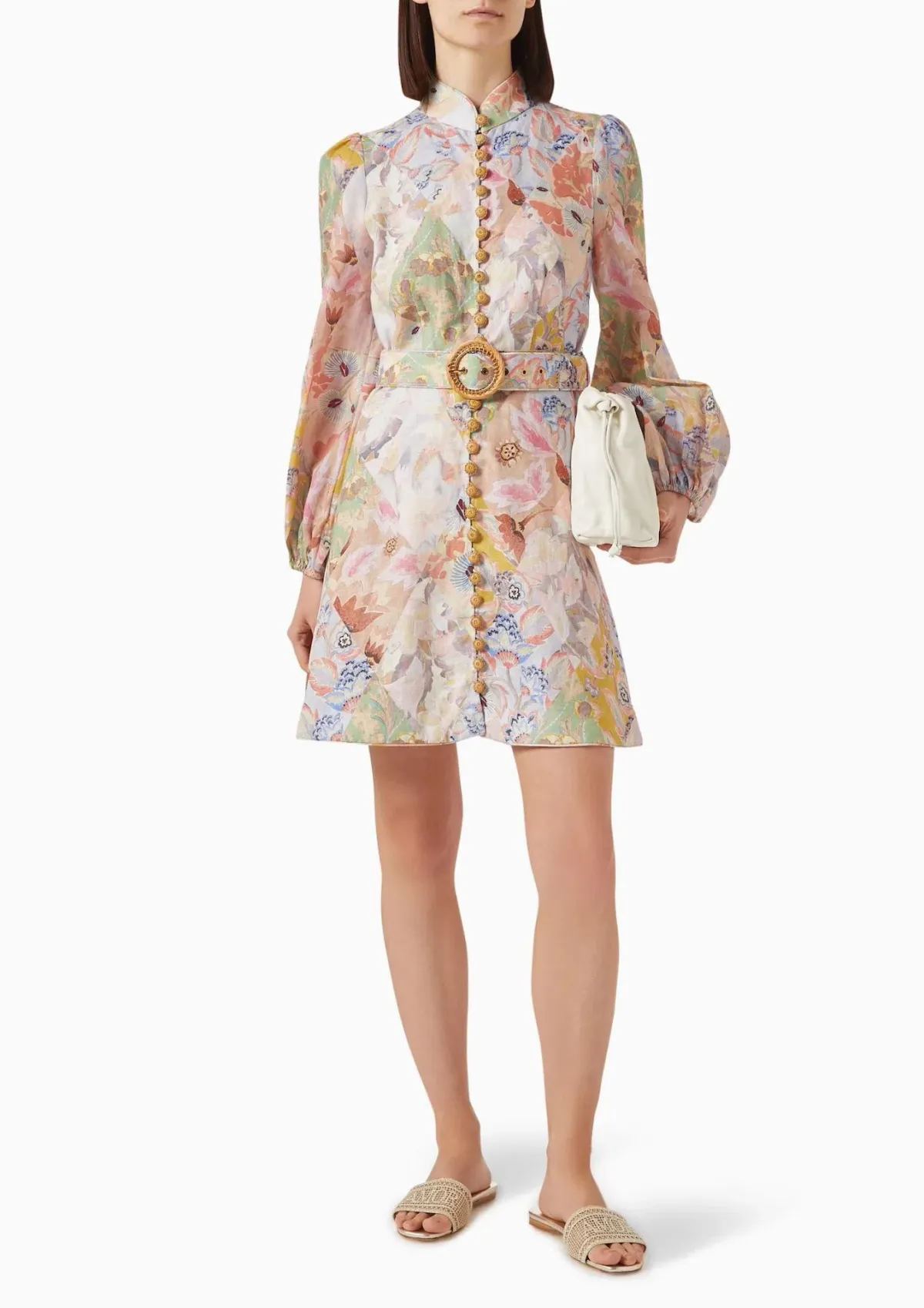 Zimmermann Illustration Belted Mini Dress Multi Floral Diamond Size 4 / AU 16 for rent on The Volte - main image
