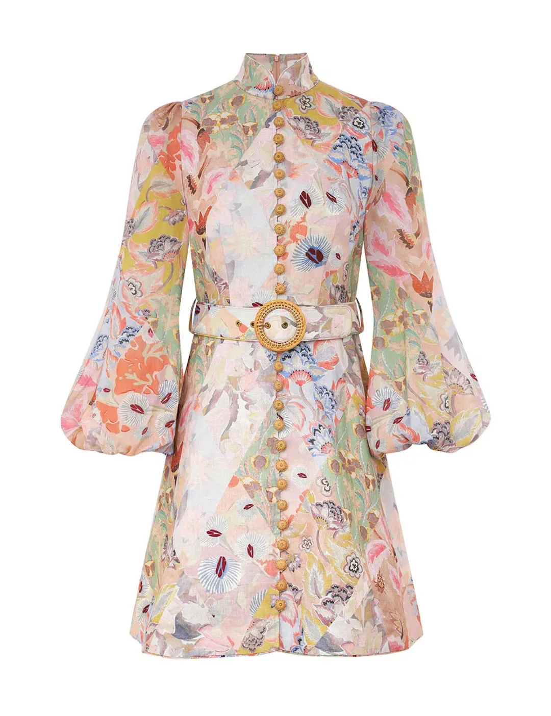 Zimmermann Illustration Belted Mini Dress Multi Floral Diamond Size 4 / AU 16 for rent on The Volte - main image