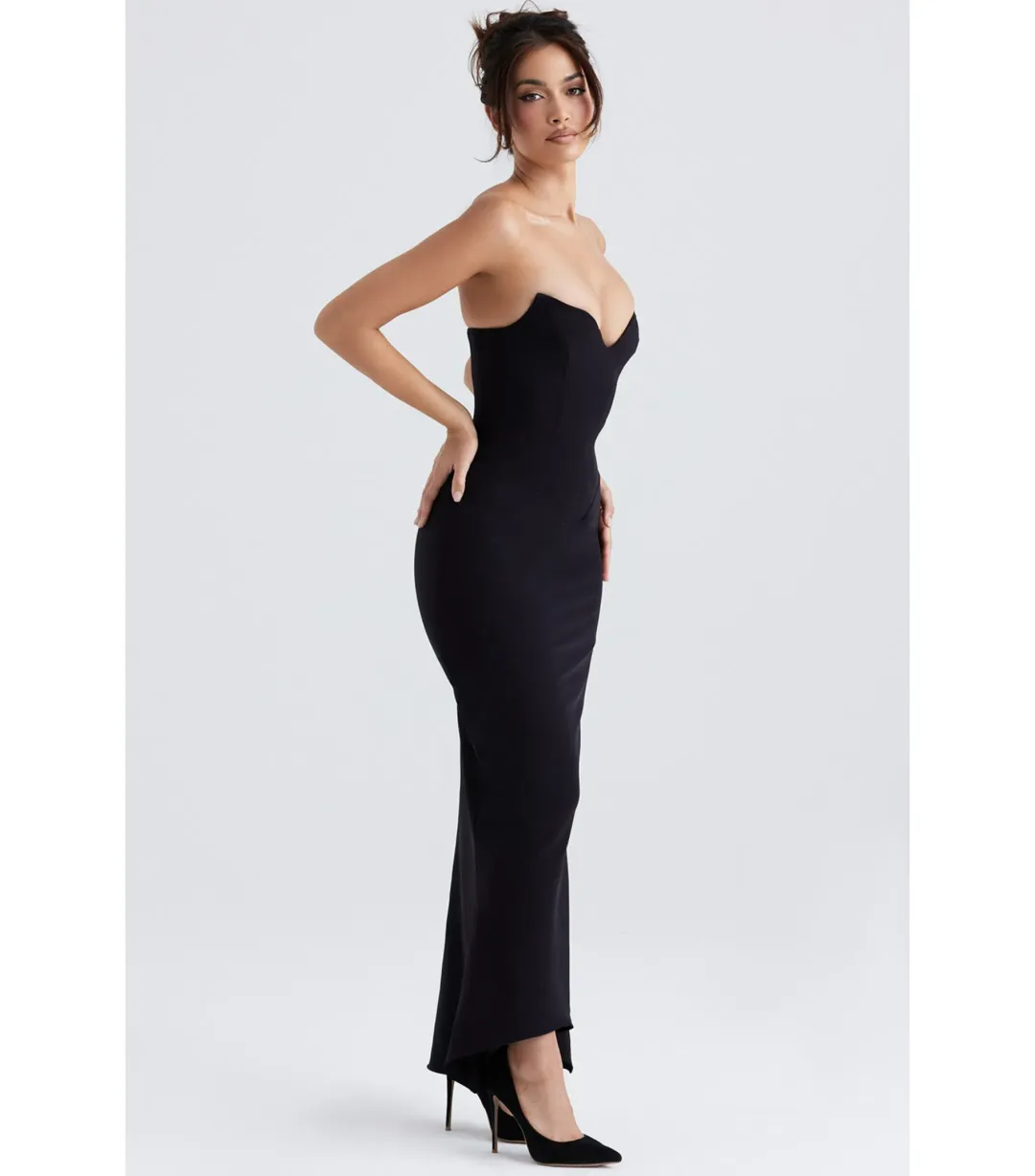 House Of Cb Sabine Crepe Strapless Corset Dress Black Size AU 8 for rent on The Volte - main image