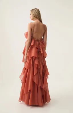 Aje Pandorea Layered Maxi Dress in Coral Clay Size AU 6 for rent on The Volte - image 4