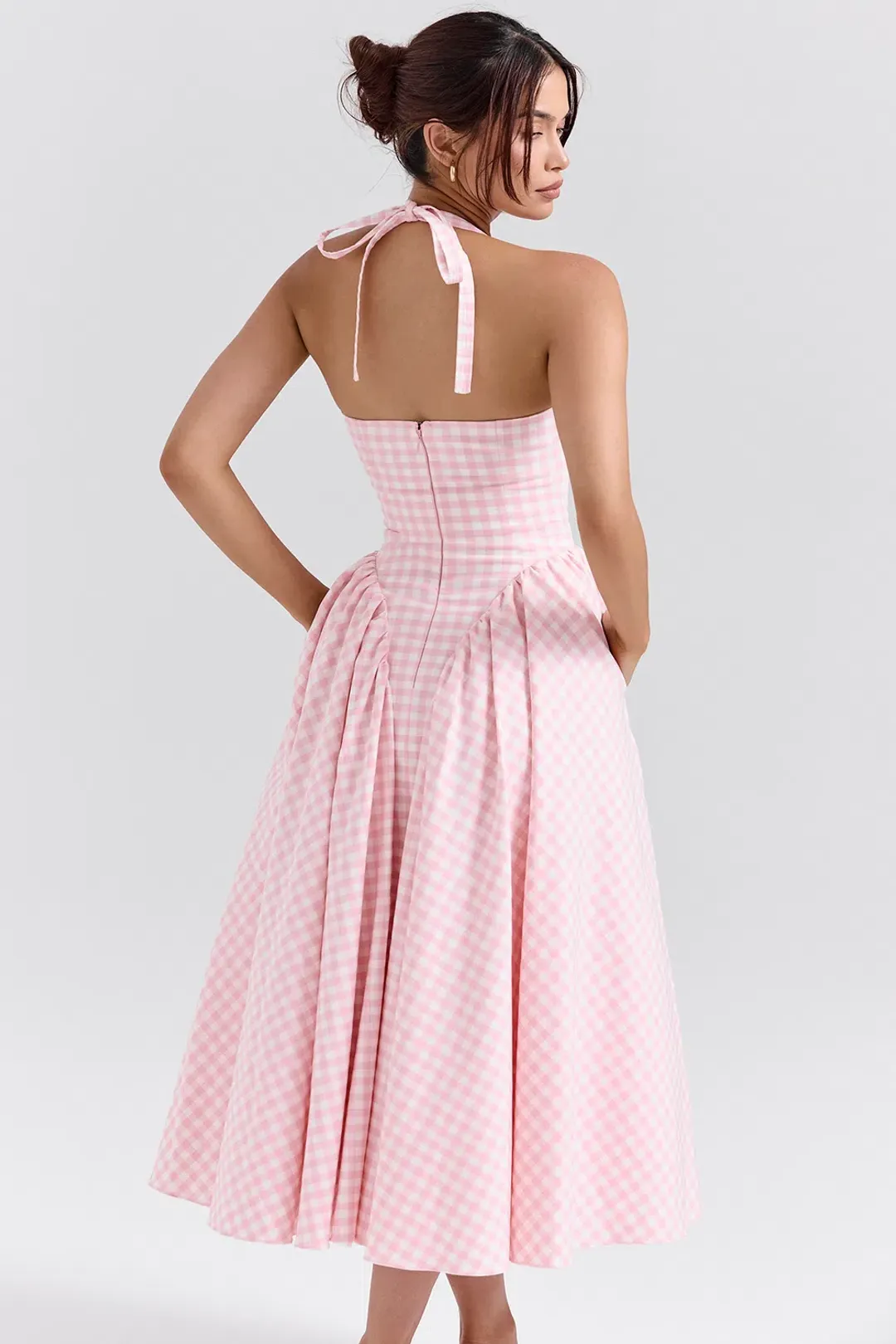 House of CB Marilyn Gingham Halter Midi Sundress Strawberry Shortcake Size S / AU 8 for rent on The Volte - main image