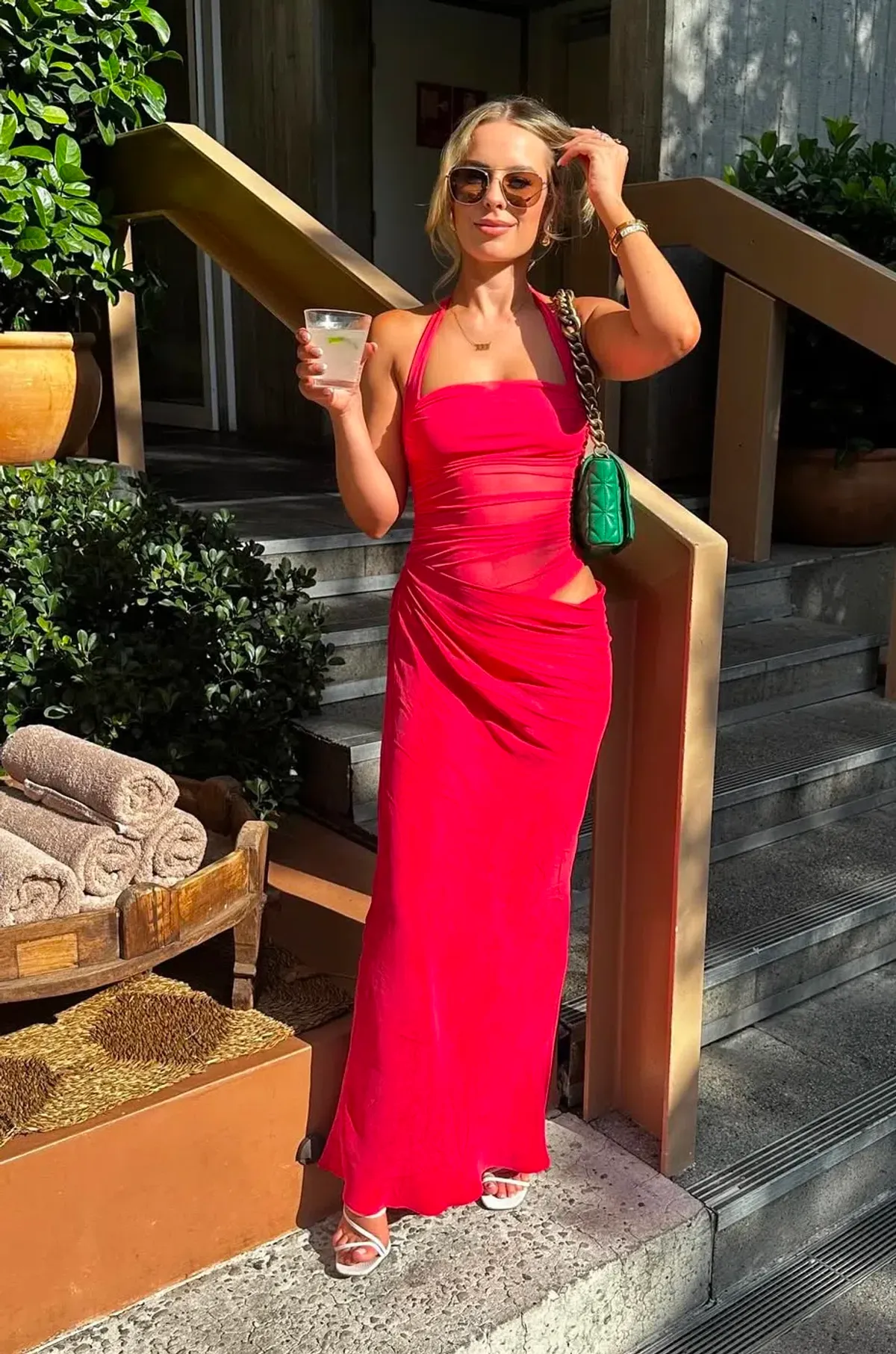 Benni Gina Halter Maxi Dress Watermelon Size AU 6 - Image 5