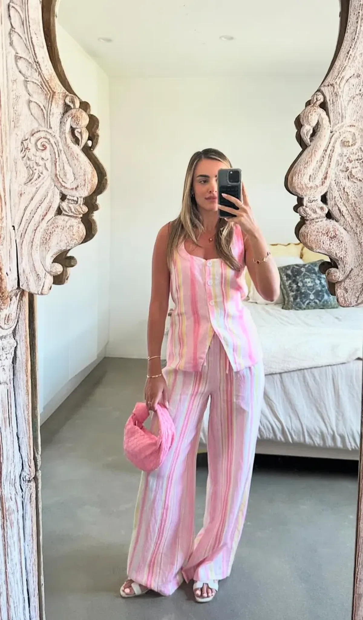 Sneaky Link Isla Linen Vest and Pant Set Pink Stripe Size XL / AU 14 - Image 3