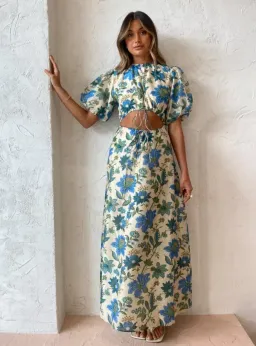 Sir the Label Celia Puff Sleeve Midi Dress in Blue Floral Alexandre Print Size 0 (AU 6) for rent on The Volte - image 6