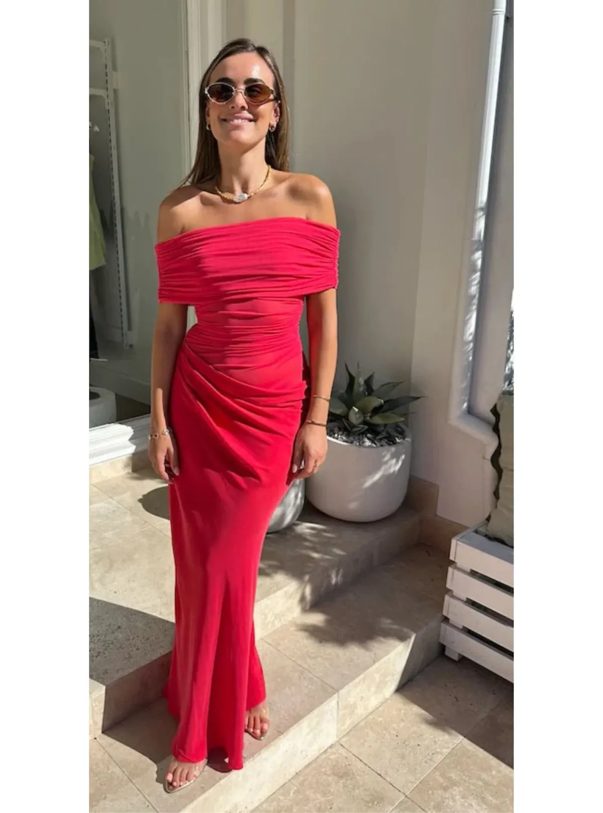 Benni Nico off Shoulder Maxi Dress in Watermelon Size 6 - Image 1