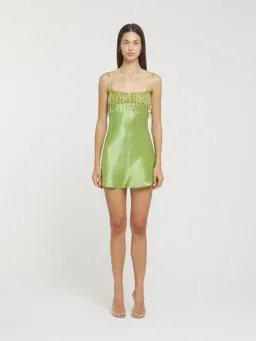 Asta Resort Yasmin Hand Beaded Mini Dress in Chartreuse Size Small / AU 8 for rent on The Volte - image 1