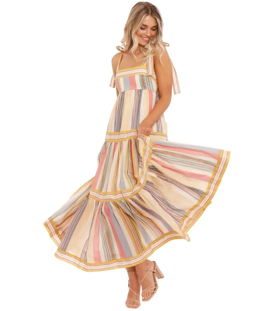 Zimmermann Mae Striped Cotton Maxi Dress in Multi Stripe Size 0 / AU 8 for rent on The Volte - main image