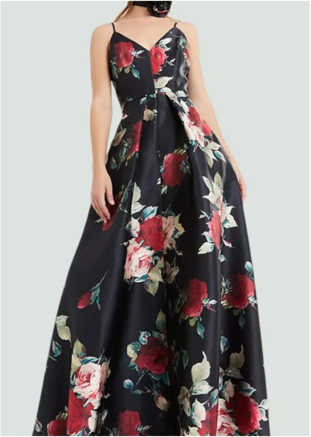 Montique Rosetta Rose Print Gown in Black Size AU 10 for rent on The Volte - main image