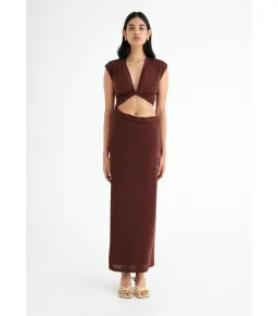 Benni Henri Twist Maxi Dress Chocolate Size AU 6 for rent on The Volte - image 1