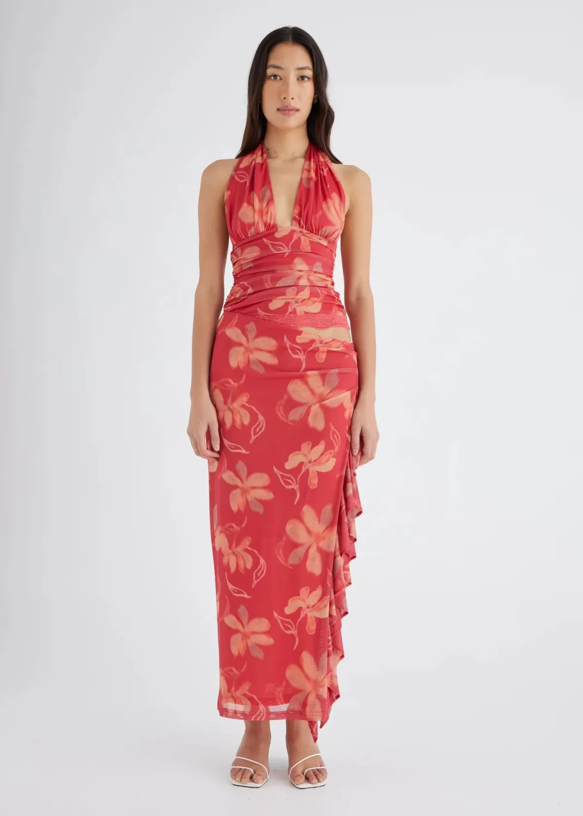 Benni Penelope Halter Maxi Dress Hibiscus Floral Size AU 14 for rent on The Volte - main image