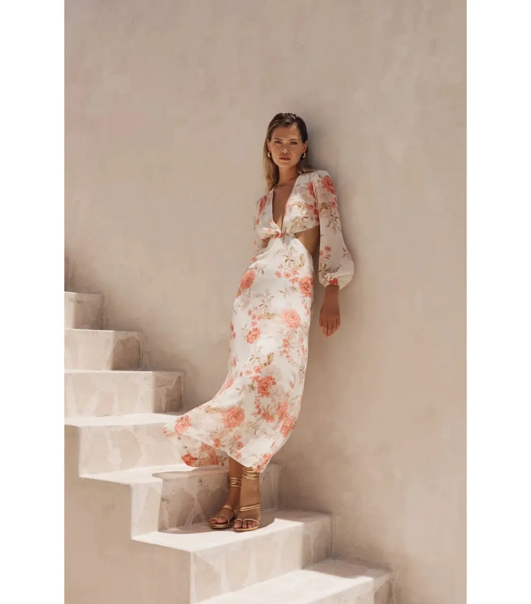 Sofia The Label Sara Open Back Midi Dress Rose White Size AU 8 for rent on The Volte - main image