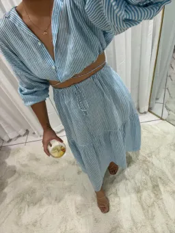 Scanlan Theodore Striped Cotton Voile Crop Shirt and Skirt Set Print Blue Size AU 6 for rent on The Volte - image 4