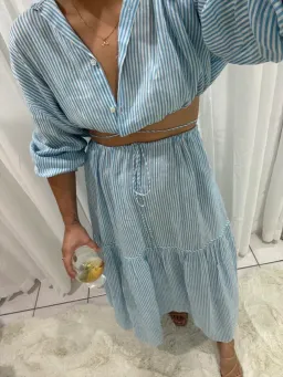 Scanlan Theodore Striped Cotton Voile Crop Shirt and Skirt Set Print Blue Size AU 6 for rent on The Volte - image 5