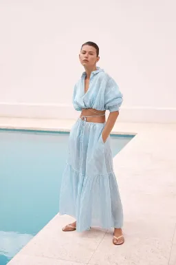 Scanlan Theodore Striped Cotton Voile Crop Shirt and Skirt Set Print Blue Size AU 6 for rent on The Volte - image 1