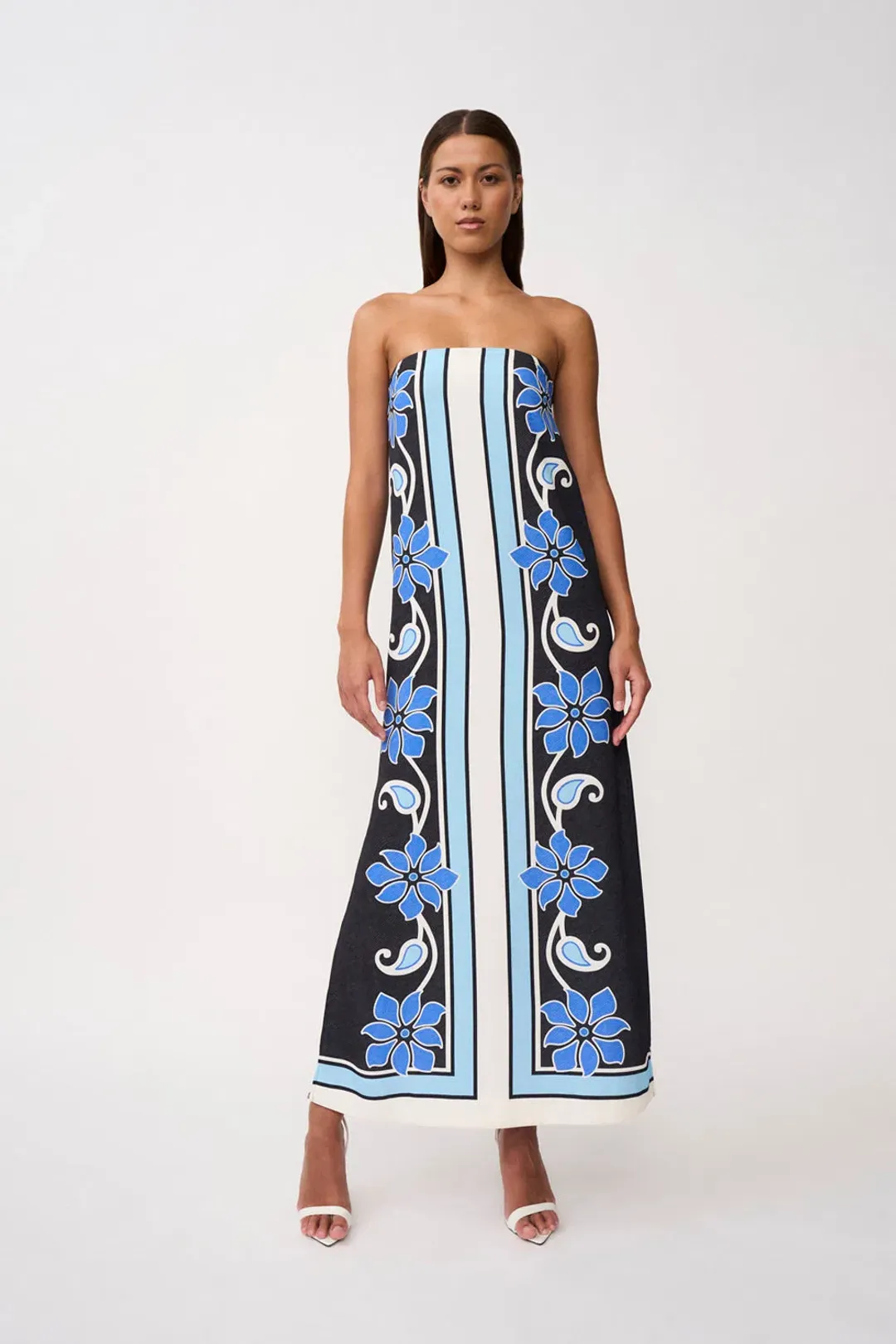 By Johnny Azure Granada Dress in Aqua Navy Ivory Size 8 for rent on The Volte - main image