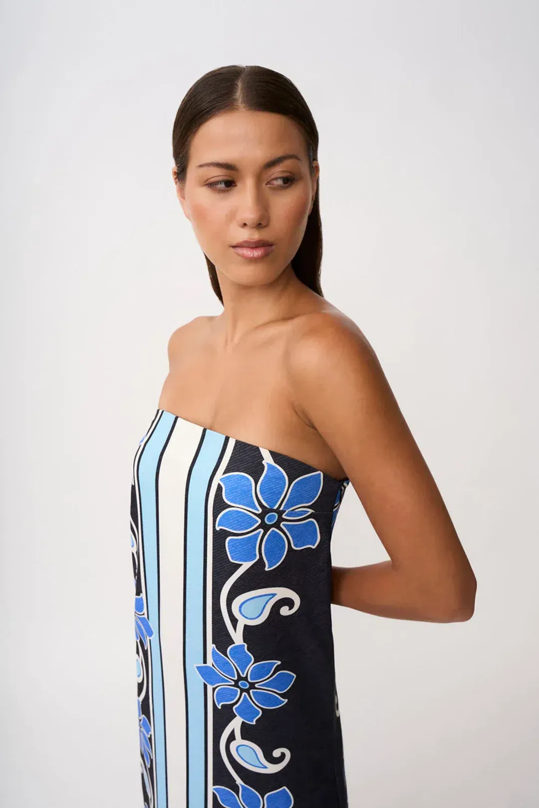 By Johnny Azure Granada Dress in Aqua Navy Ivory Size 12 for rent on The Volte - main image