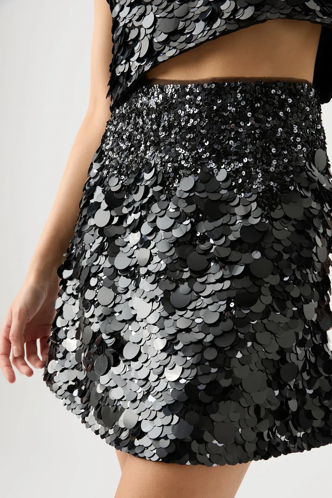 Aje Celeste Sequin Shell Top & Cherie Sequin Mini Skirt Set Black Size 12 for rent on The Volte - main image