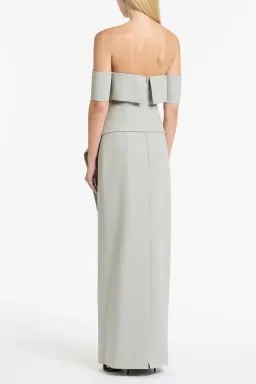 Carla Zampatti Silver Crepe La Banda Off Shoulder Gown Size 6 for rent on The Volte - image 2