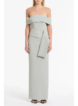 Carla Zampatti Silver Crepe La Banda Off Shoulder Gown Size 6 for rent on The Volte - image 1