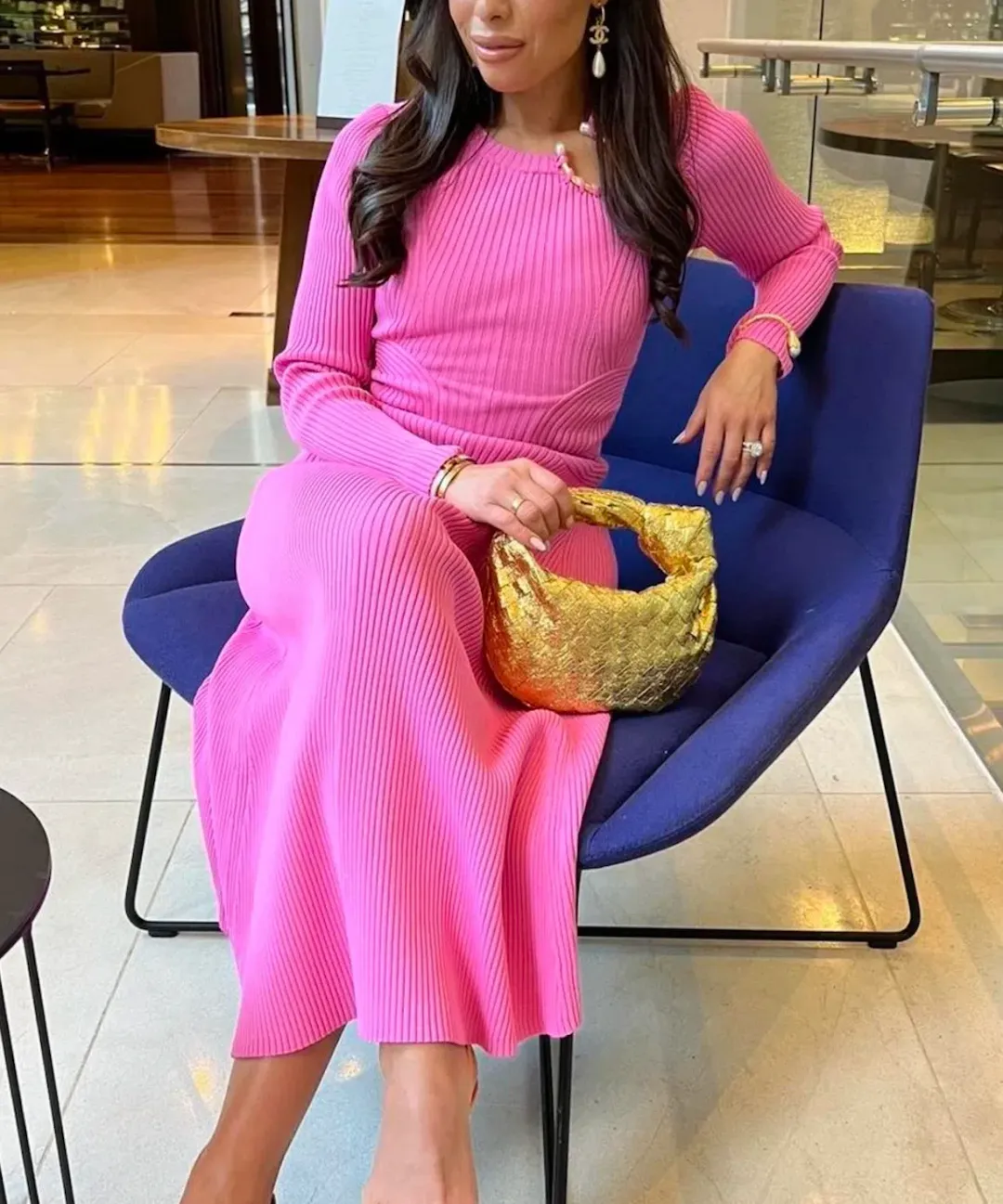 Aje Crescent Knit Midi Dress in Protea Pink Size 8 for rent on The Volte - main image