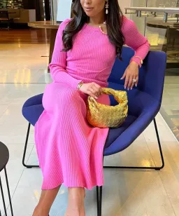 Aje Crescent Knit Midi Dress in Protea Pink Size 8 for rent on The Volte - image 1