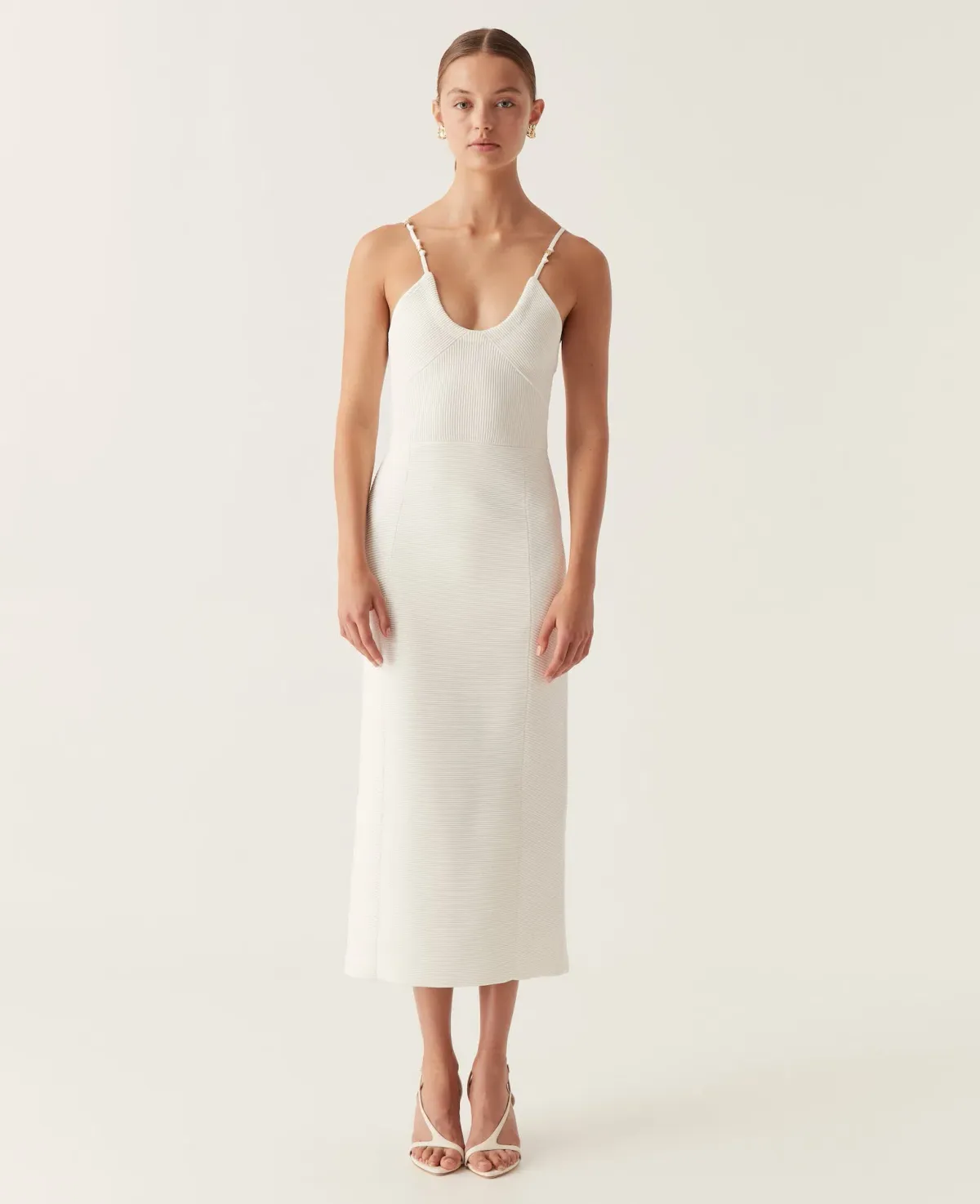 Aje Veida Ottoman Knit Midi Dress Ivory Size 8 - Image 1