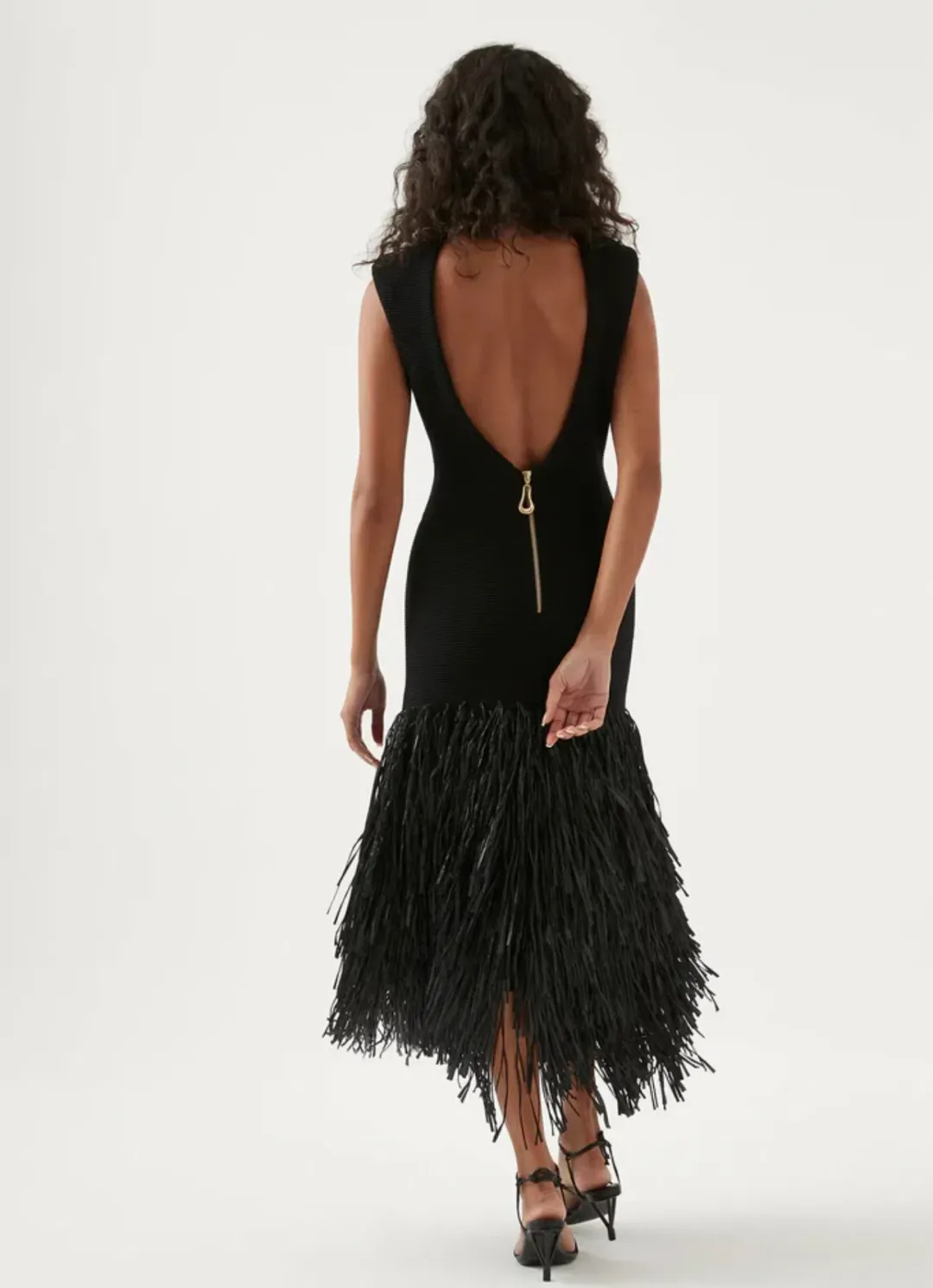 Aje Rushes Raffia Maxi Dress Black Size 6 for rent on The Volte - main image