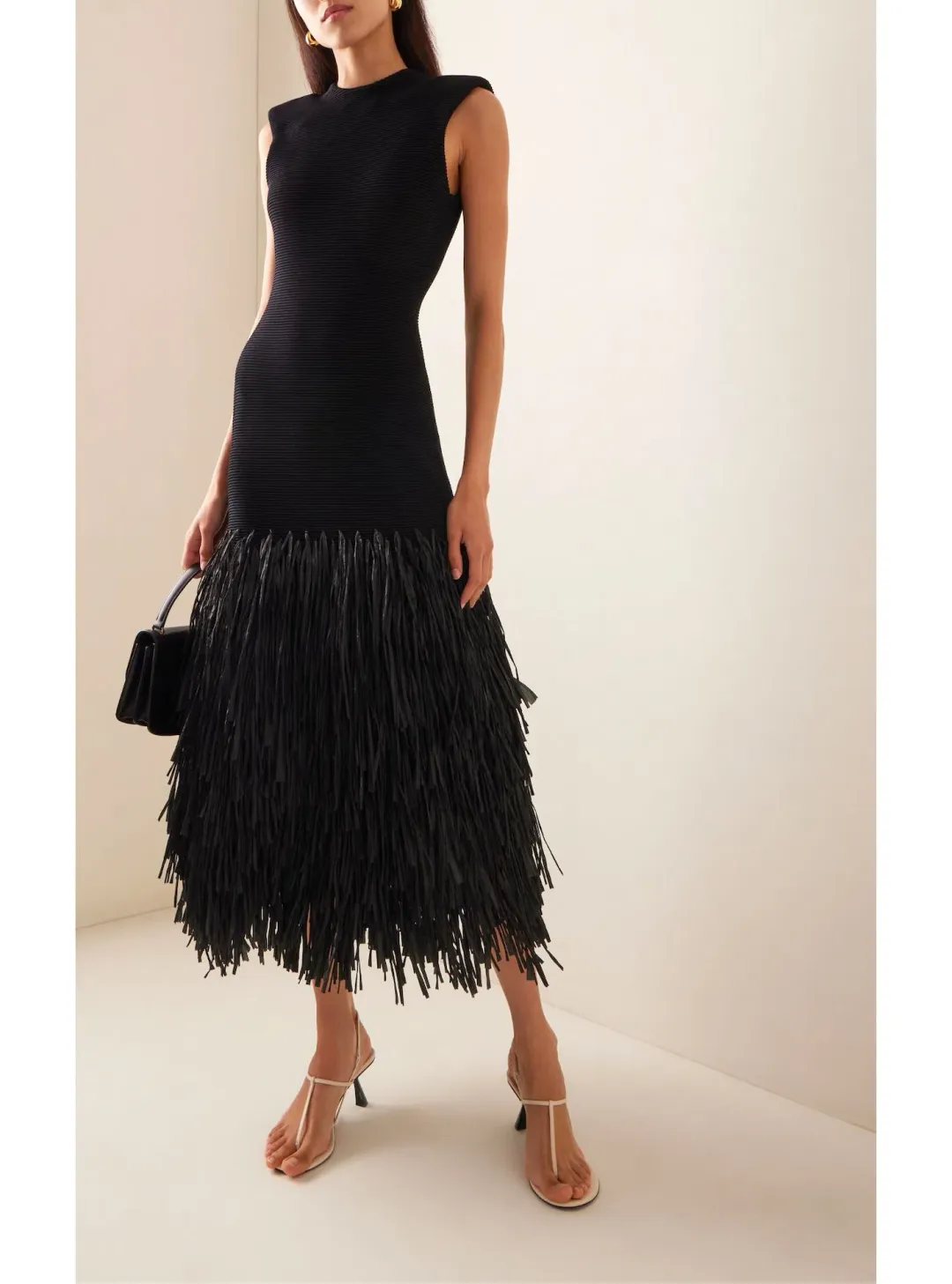 Aje Rushes Raffia Maxi Dress Black Size 6 for rent on The Volte - main image