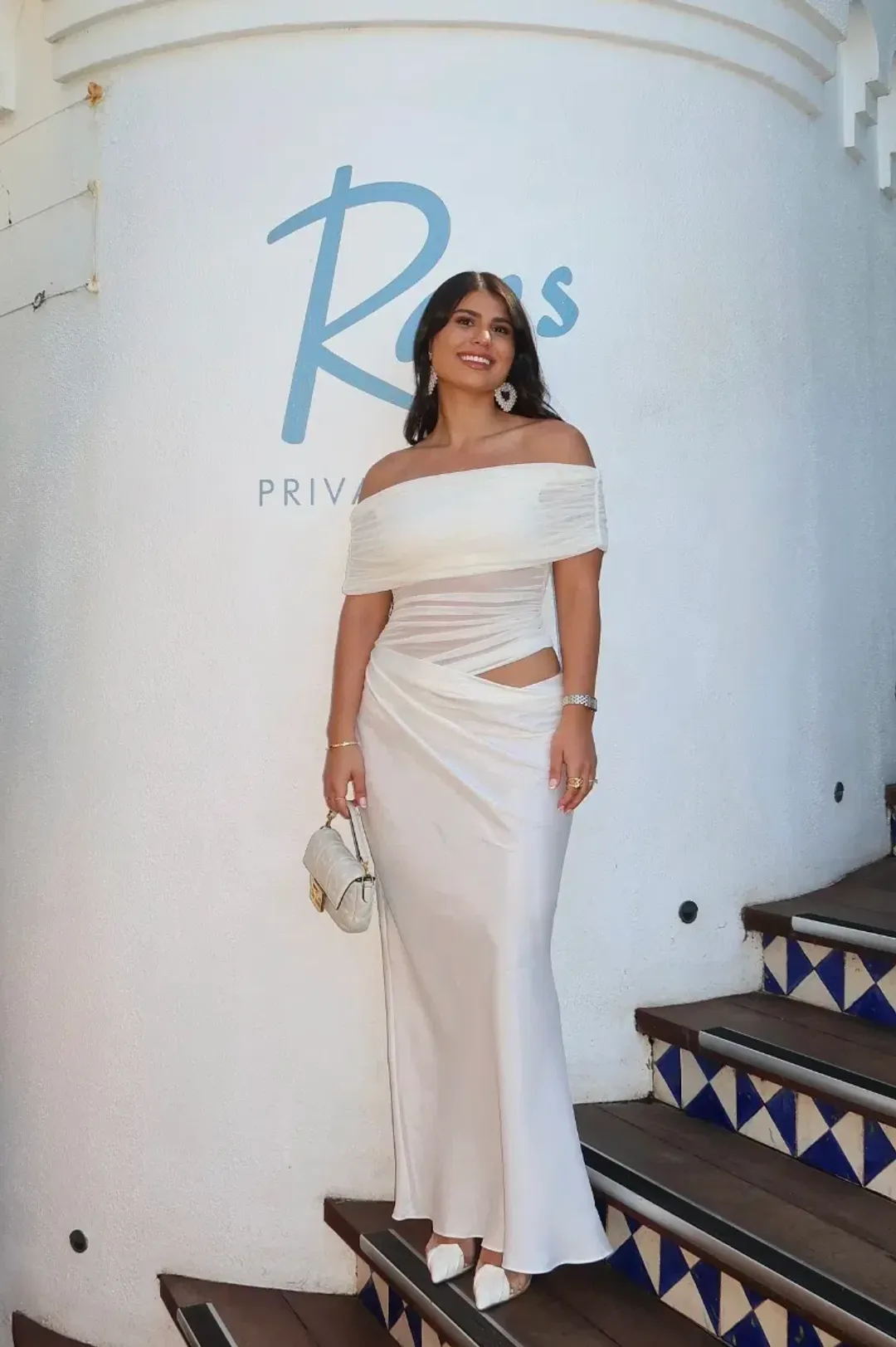 Benni Nico Off Shoulder Maxi Dress White Size S / AU 8 for rent on The Volte - main image