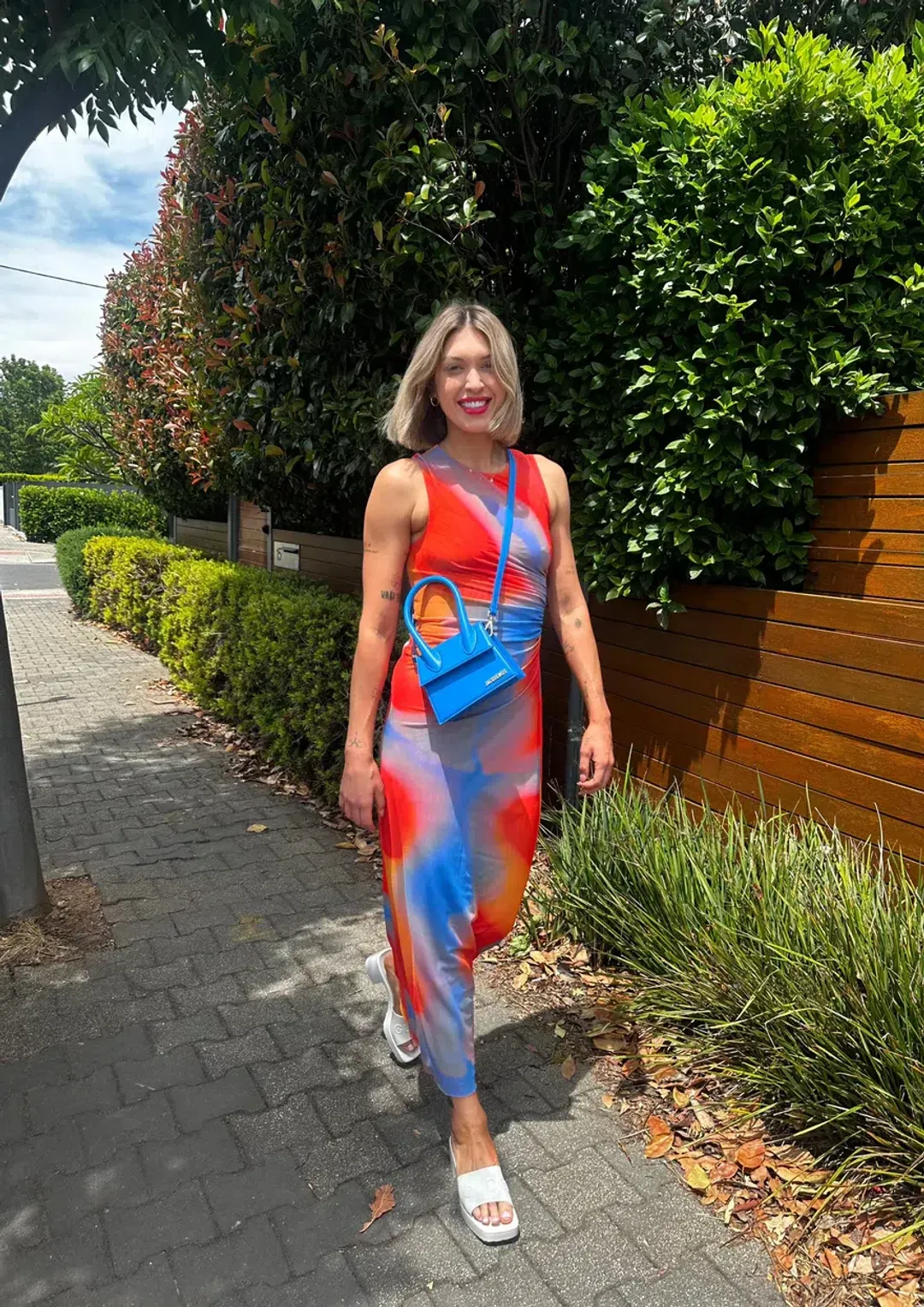 Scanlan Theodore Italian Watercolour Dress in Red/Blue Size AU 8 for rent on The Volte - main image