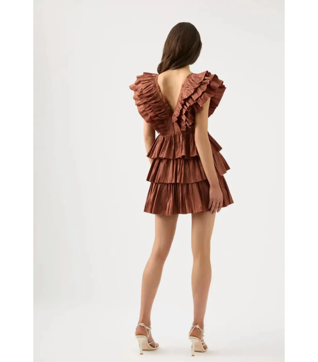 Aje Rythmic Frilled Mini Dress Brown Size AU 8 for rent on The Volte - main image