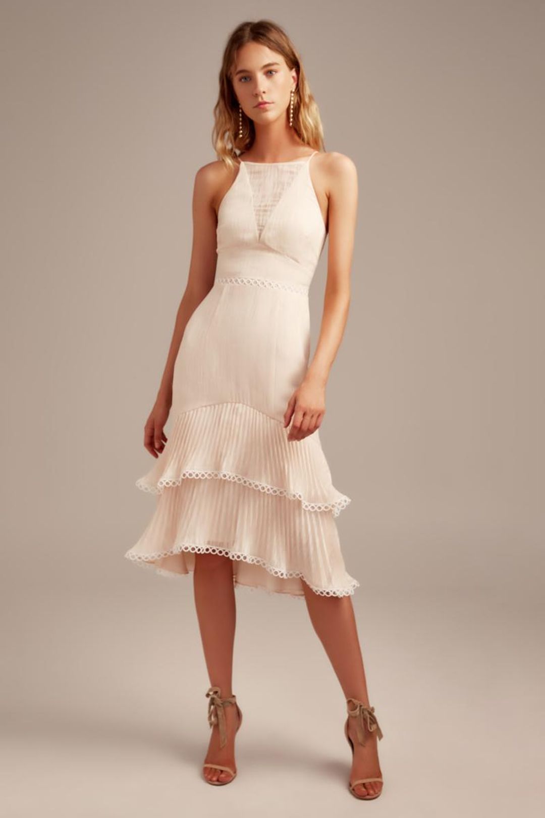KEEPSAKE Too Close Midi Dress - Peach Nude for rent on The Volte - main image