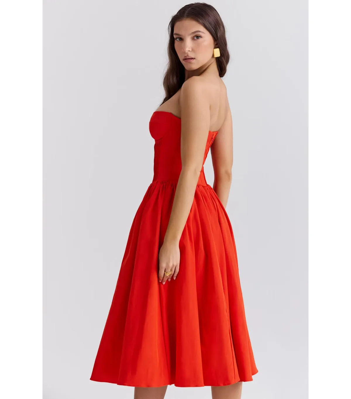 House Of CB Elizabeth Strapless Midi Sundress Italian Tomato Size XS / AU 6 - Image 3
