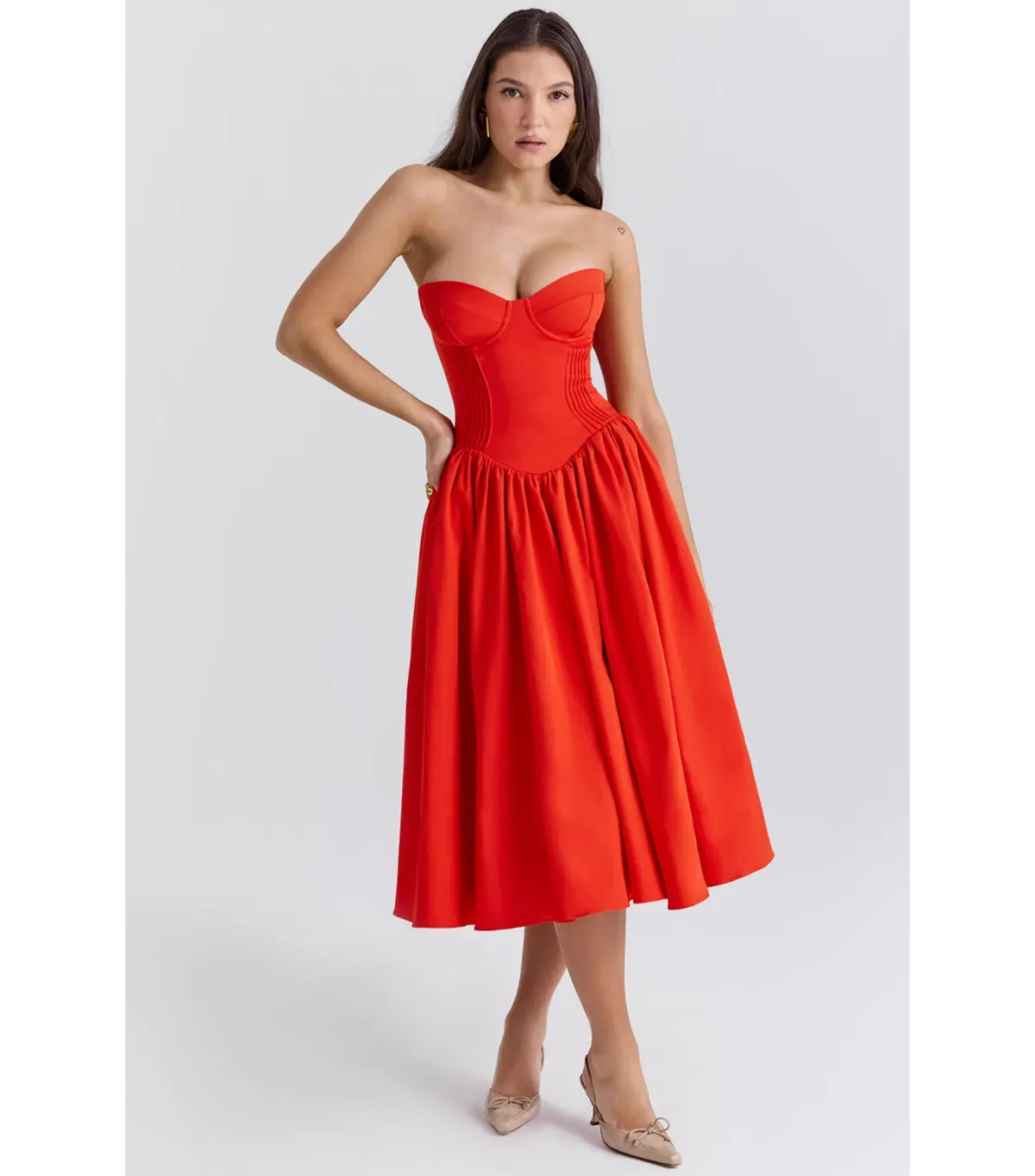 House Of CB Elizabeth Strapless Midi Sundress Italian Tomato Size XS / AU 6 - Image 1