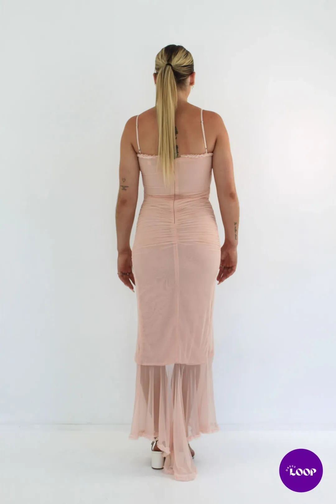 House of CB Gabriella Ruffled Front Gown Soft Peach Size S / AU 8 for rent on The Volte - main image