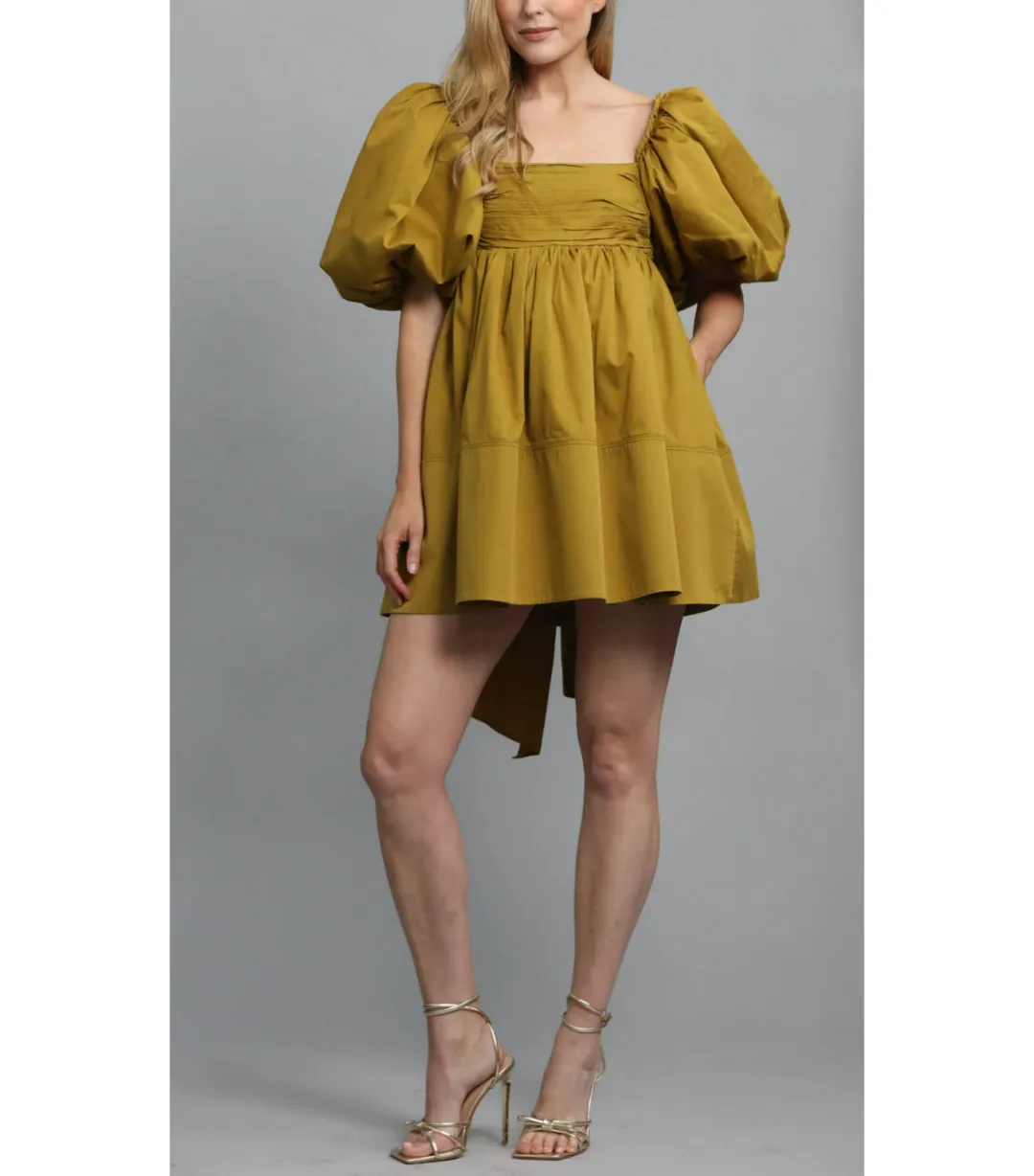 Aje Casabianca Puff Sleeve Dress Olive Size AU 6 for rent on The Volte - main image
