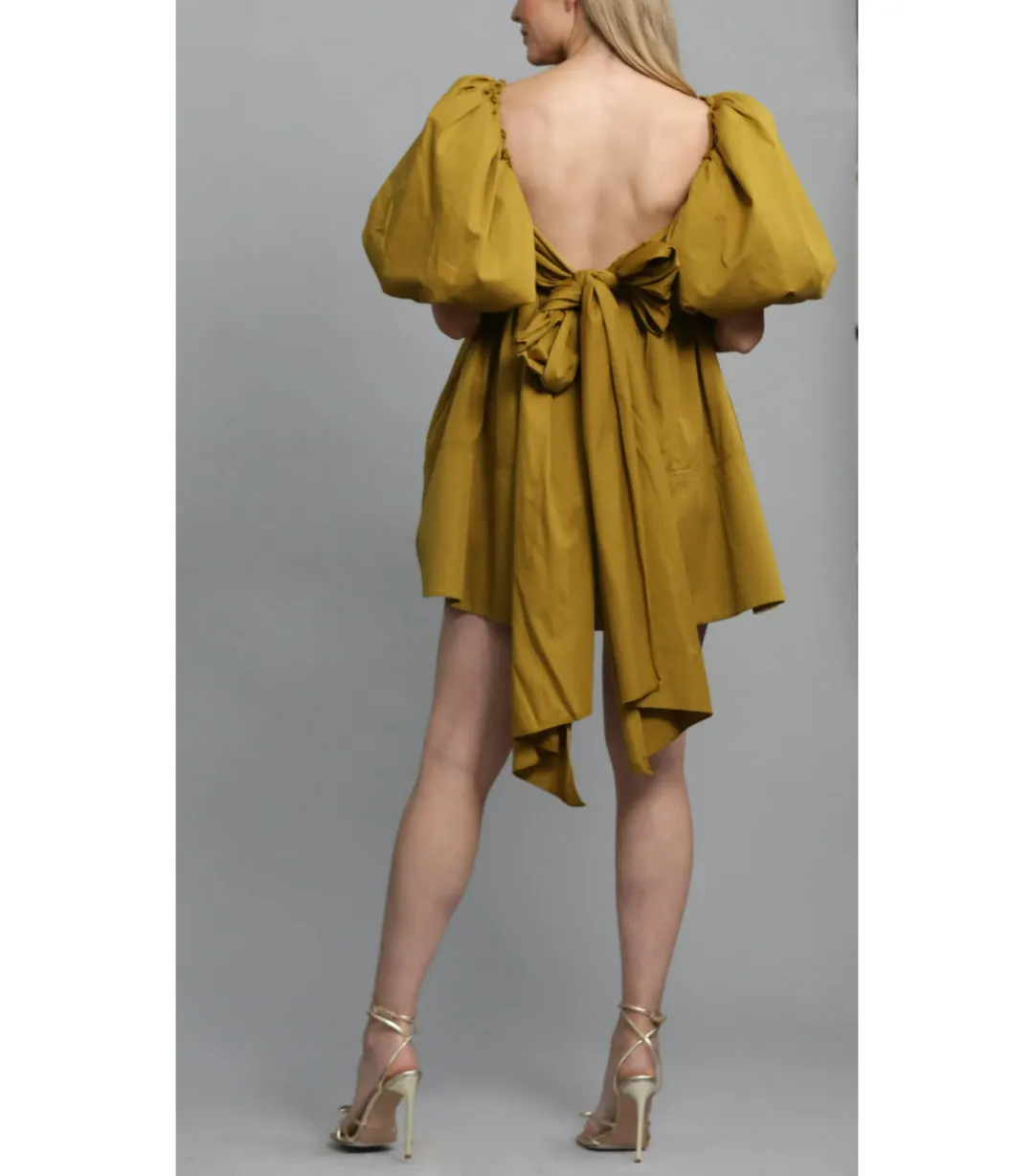 Aje Casabianca Puff Sleeve Dress Olive Size AU 6 for rent on The Volte - main image