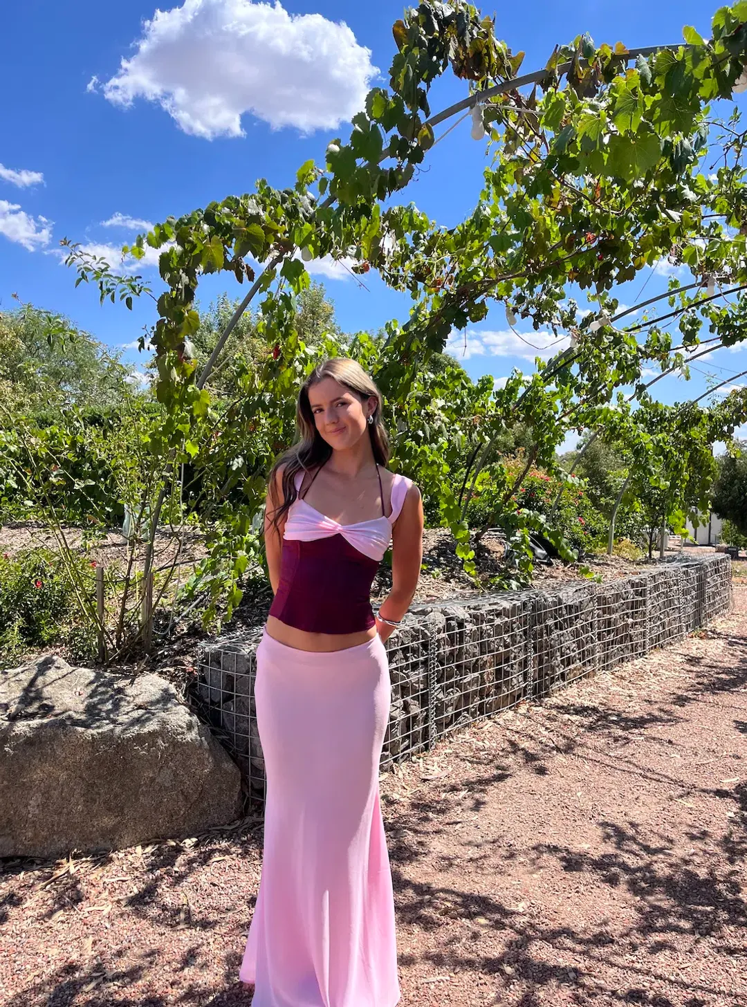 I am Delilah Scarlett Corset and Maxi Skirt Set in Berry Size AU 6 for rent on The Volte - main image