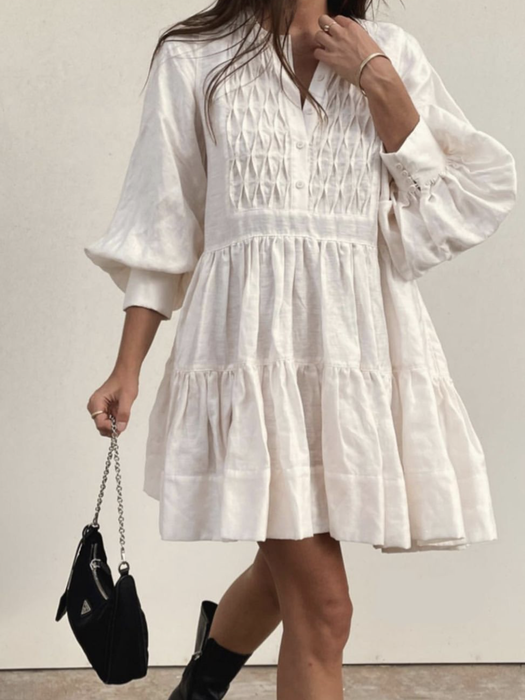 Shona Joy Margaux Linen Tuxedo Dress White Size 10 for rent on The Volte - main image