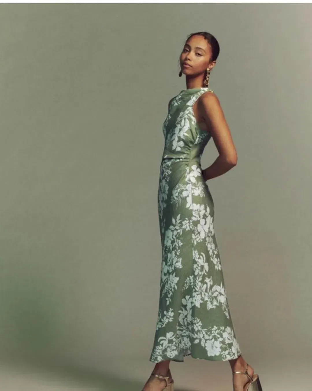 Reformation Casette Linen Dress Midi Linen Dress Floral Size AU 8 for rent on The Volte - main image